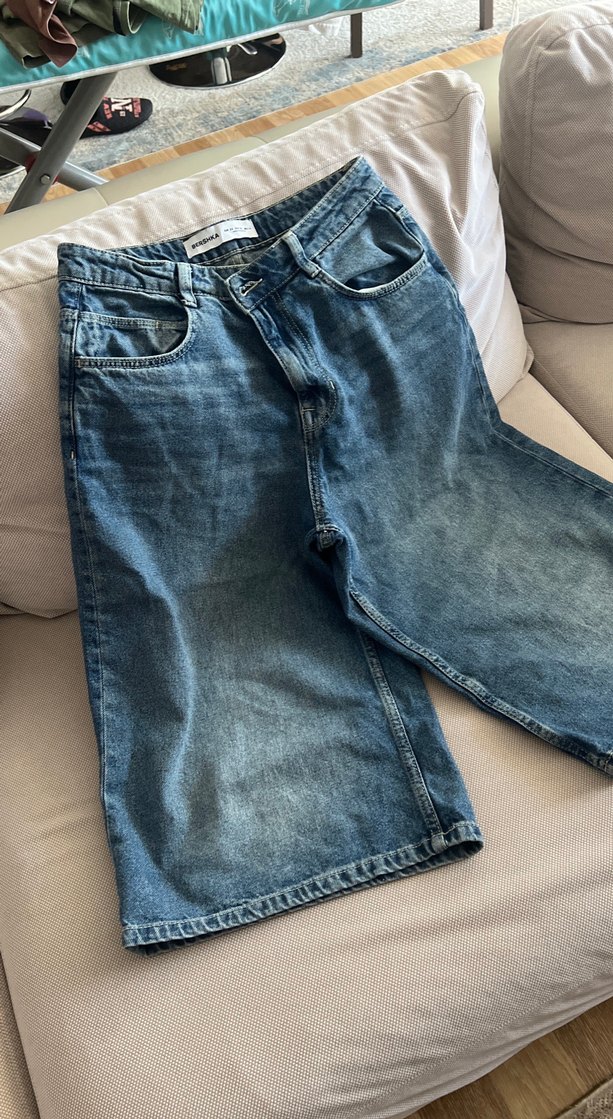 Kadın Gri Midi Denim Şort - Görsel 3