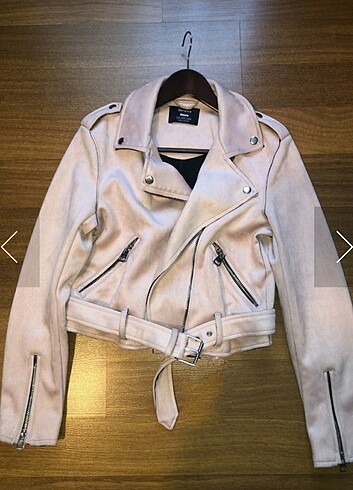 Bershka Pembe Süet Biker Ceket