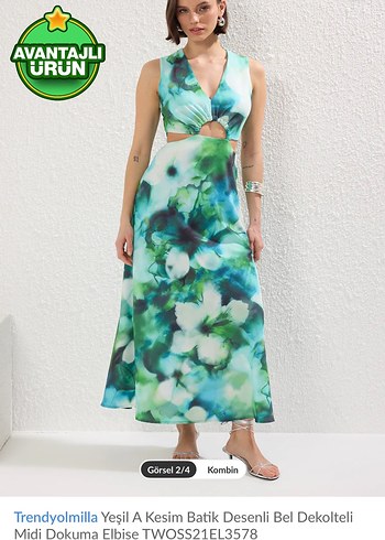 Trendyolmilla Yeşil Batik Desenli Midi Elbise