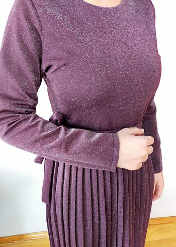 Mor Pilili Kadın Uzun Elbise - Görsel 2