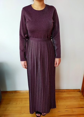 Mor Pilili Kadın Uzun Elbise - Görsel 3