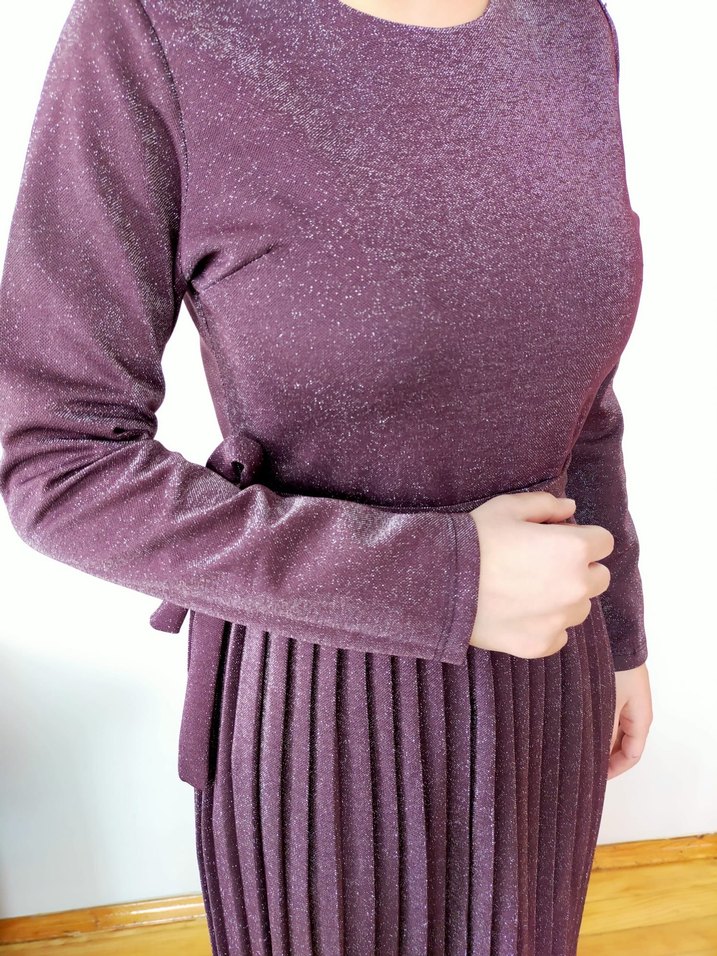 Mor Pilili Kadın Uzun Elbise - Görsel 2