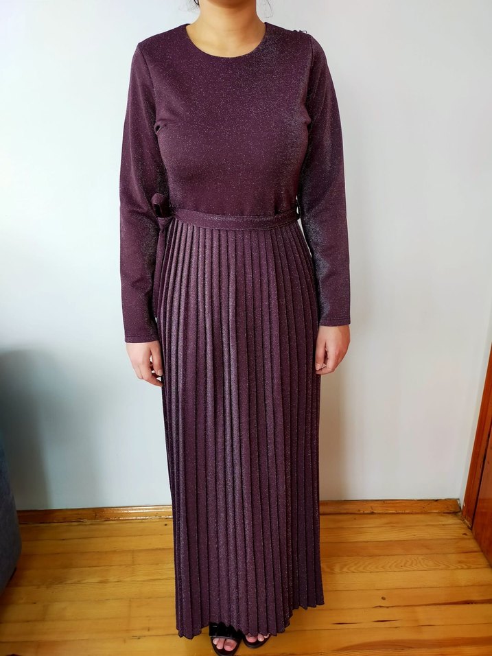 Mor Pilili Kadın Uzun Elbise - Görsel 3