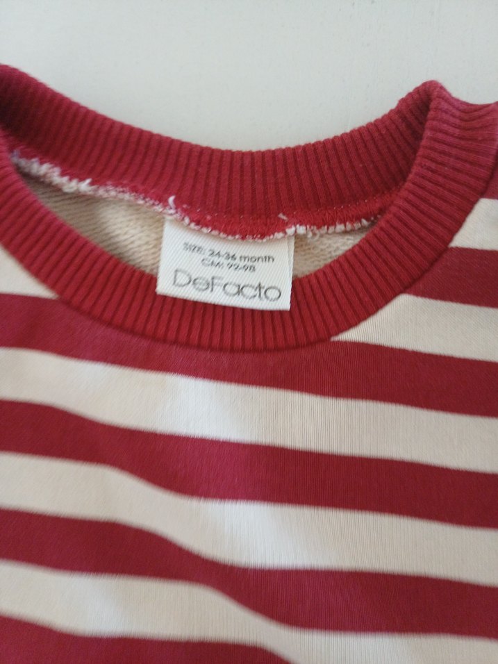 kız Kırmızı Çizgili Sweatshirt - Görsel 2