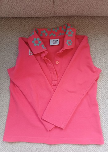 Çiçek Baskılı Pembe Kız Polo Tişört - Görsel 2