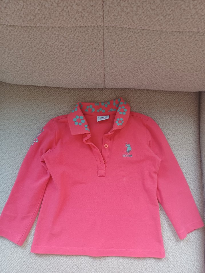 Çiçek Baskılı Pembe Kız Polo Tişört - Görsel 4