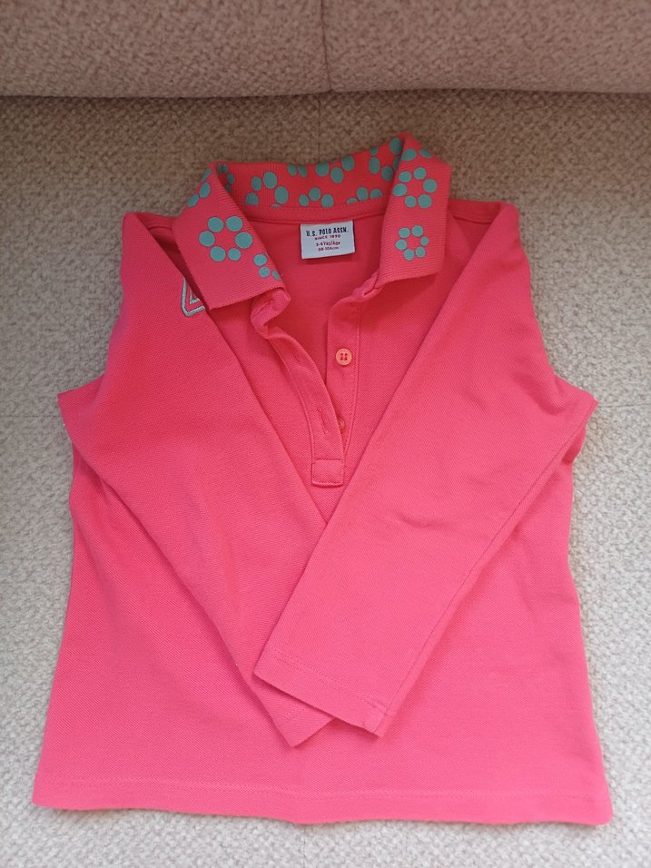 Çiçek Baskılı Pembe Kız Polo Tişört - Görsel 2