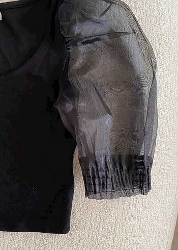 H&M Kısa Kolları Tül Detaylı Siyah Bluz