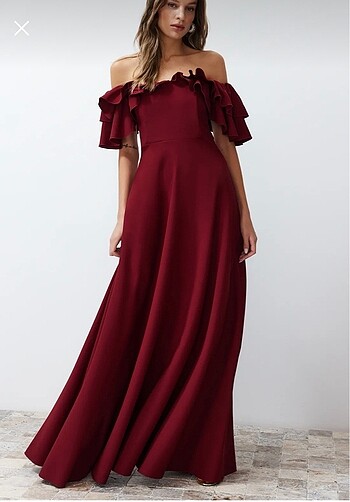 Bordo A-kesim Volanlı Abiye
