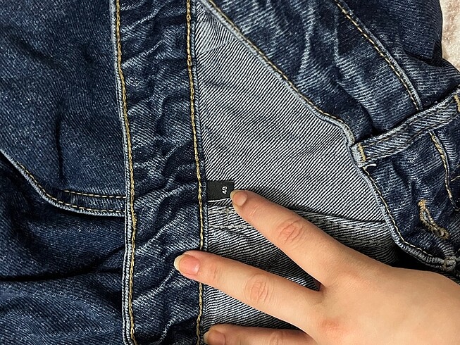40 Beden Lacivert Cep Detaylı Yüksek Bel Wide Leg Jean