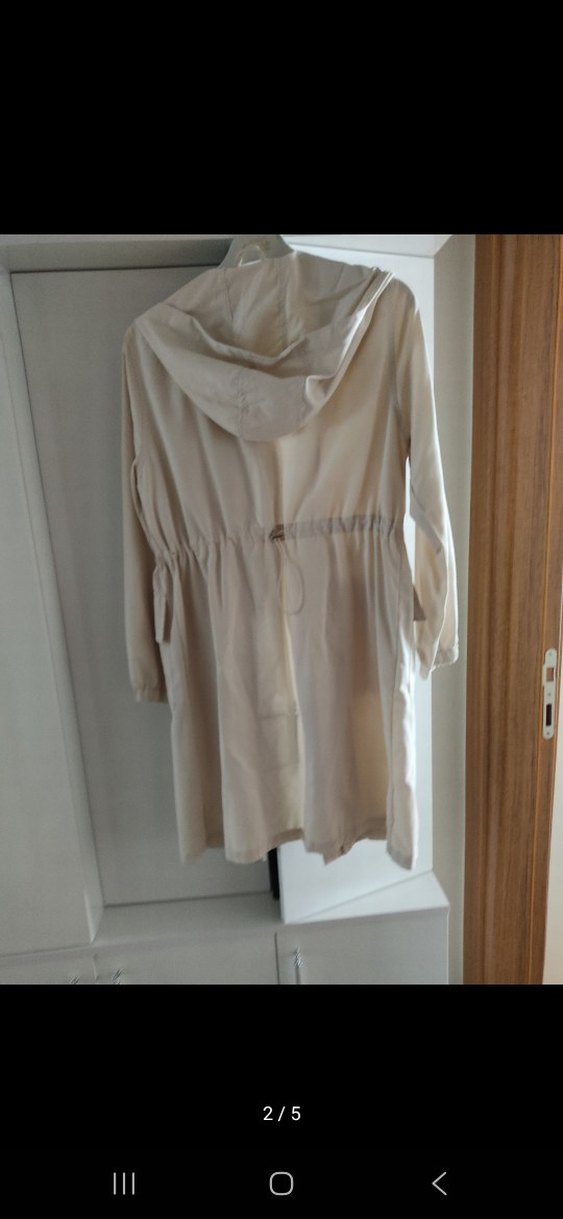 Beyaz Midi Keten Kadın Yağmurluk - Görsel 4