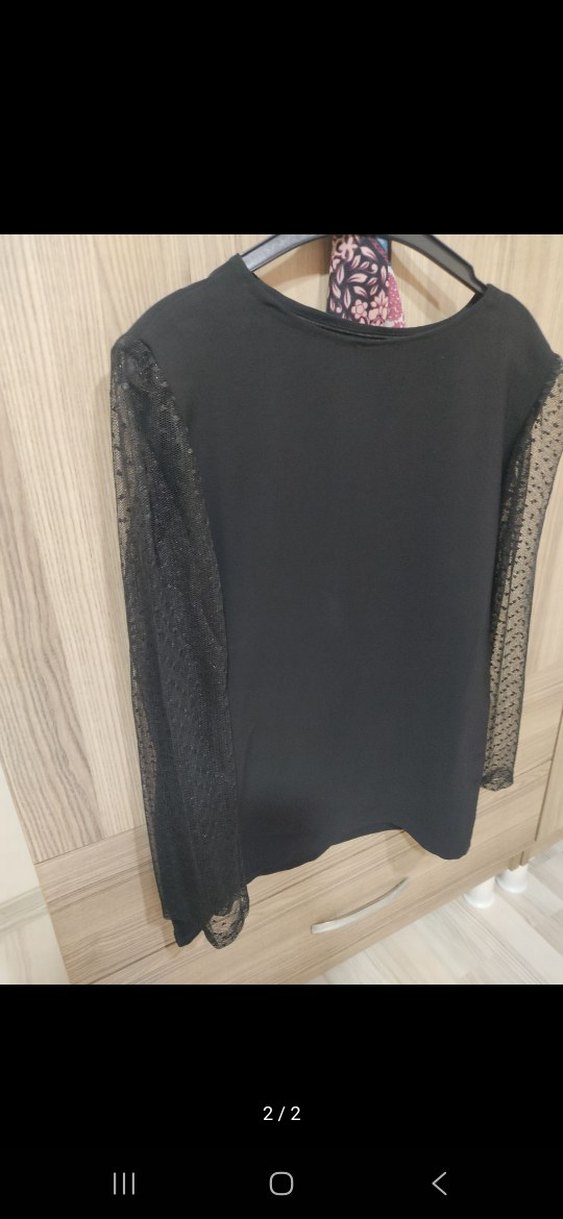 Siyah Dantel Detaylı Uzun Kollu Bluz - Görsel 2