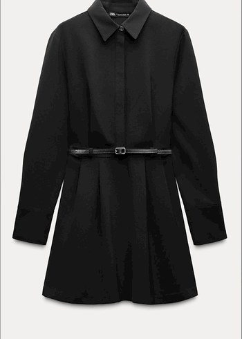 zara Kapalı Yaka Uzun Kollu Bel Detaylı Elbise - Görsel 2