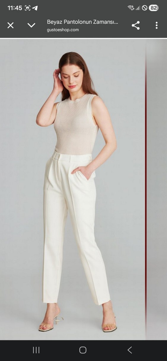 Beyaz Midi Normal Kesim Kadın Pantolon - Görsel 2