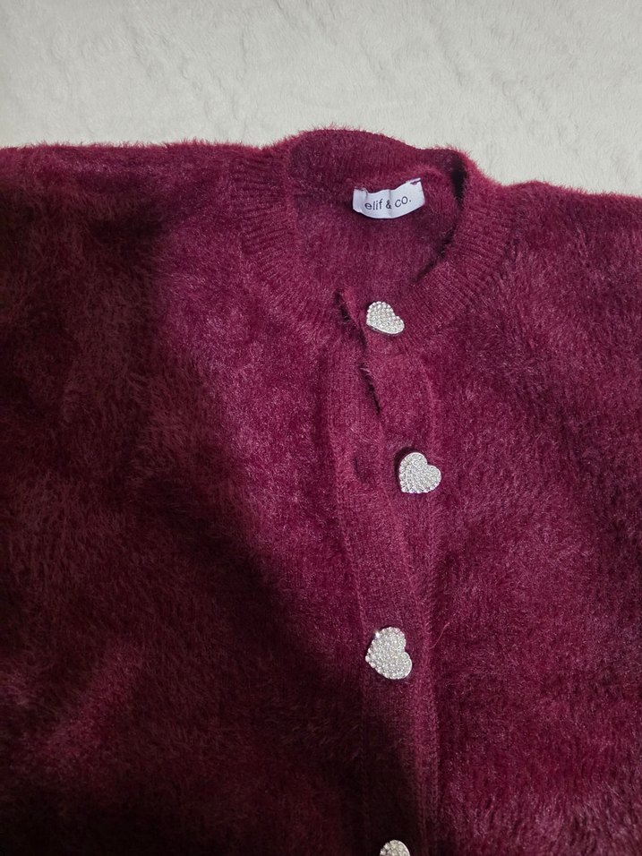 Bordo Midi Boy Düz Kesim Ofis Hırkası - Görsel 3