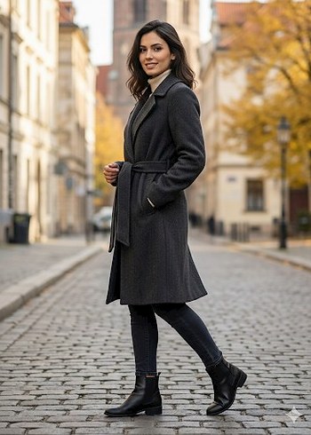 Kemerli Antrasit Kadın Kaban - Görsel 2