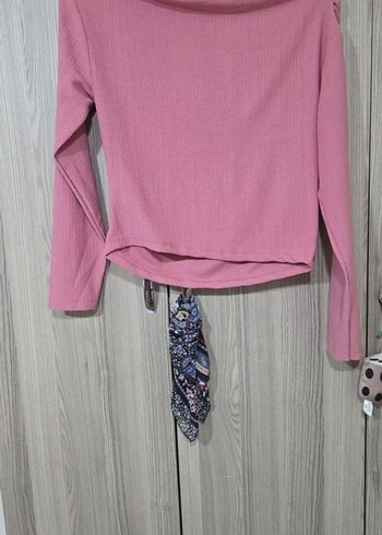 Pembe Drapeli Tekne Yaka  Bluz - Görsel 3