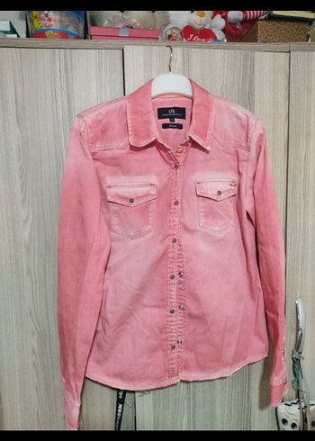 Pembe Düğmeli Denim Kadın Gömlek - Görsel 3
