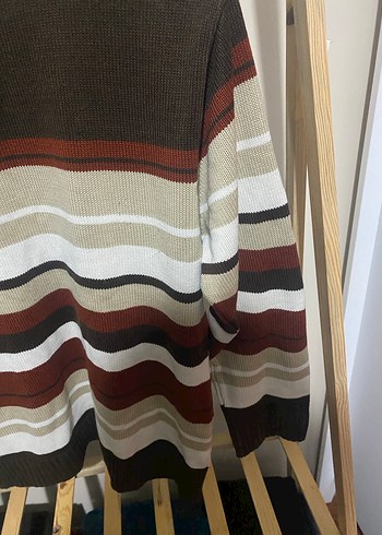 Erkek  Kahverengi Çizgili Triko Kazak - Görsel 4