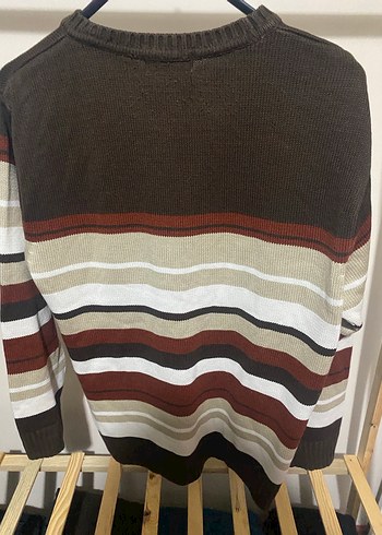 Erkek  Kahverengi Çizgili Triko Kazak - Görsel 5