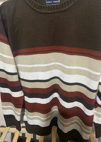 Erkek  Kahverengi Çizgili Triko Kazak - Görsel 2