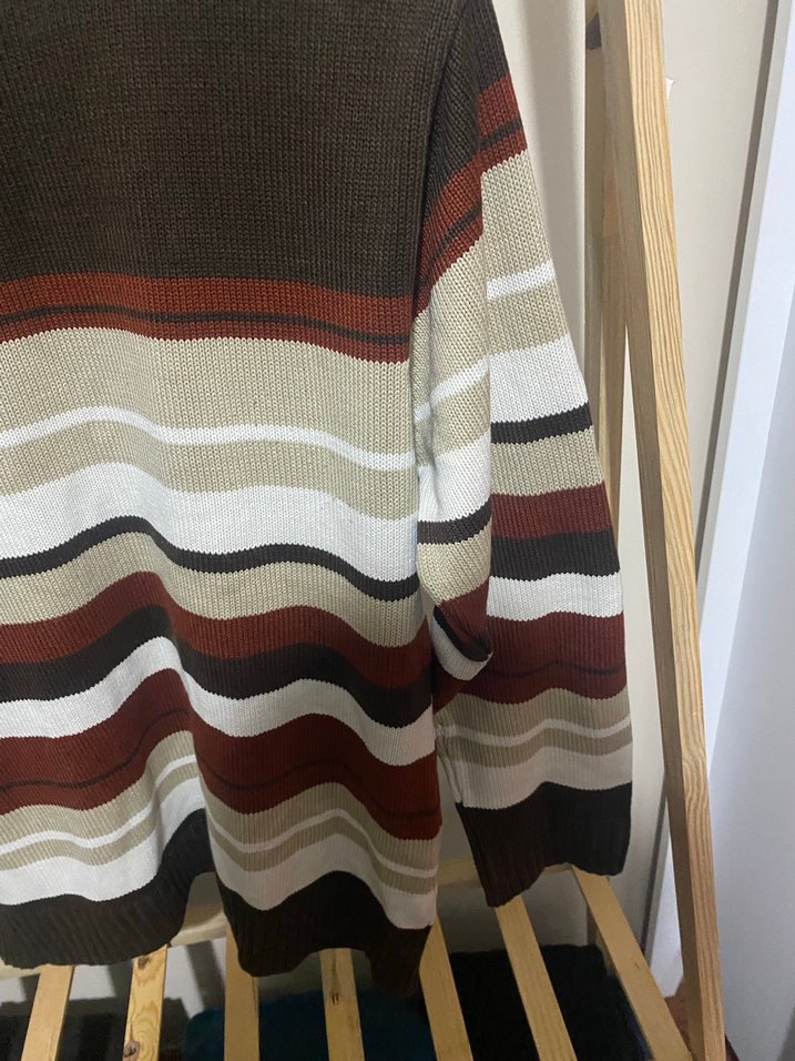 Erkek  Kahverengi Çizgili Triko Kazak - Görsel 4