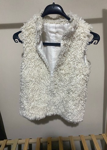 Beyaz Suni Kürk Detaylı kız çocuk Yelek - Görsel 3