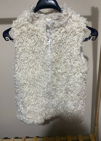 Beyaz Suni Kürk Detaylı kız çocuk Yelek - Görsel 2