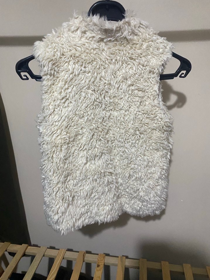 Beyaz Suni Kürk Detaylı kız çocuk Yelek - Görsel 5