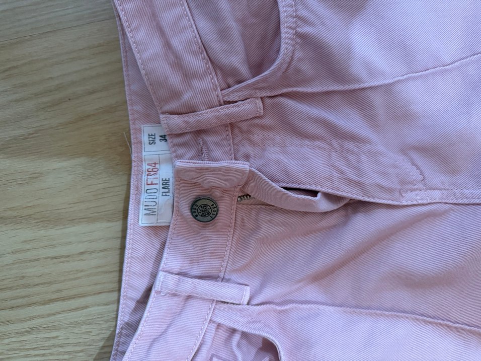 Pembe Keten Pilili Kadın Pantolon - Görsel 2