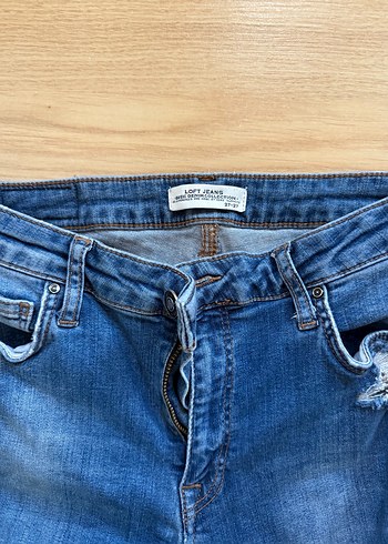 Loft Kadın Mavi Bol Kesim Yırtık Kot Pantolon