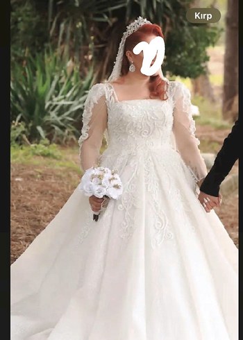 Uzun Kollu Straplez Beyaz Prenses Gelinlik - Görsel 2