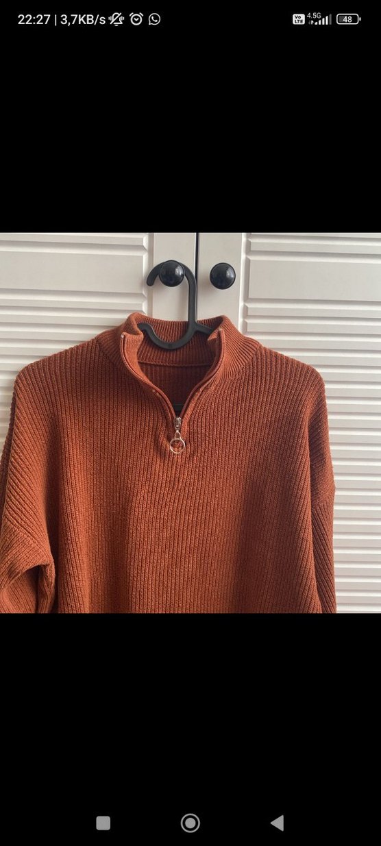 Kahverengi Boğazlı Örme Kazak - Görsel 2