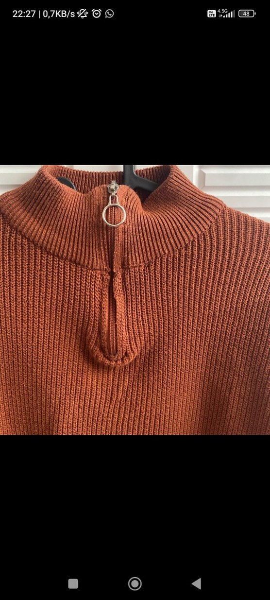 Kahverengi Boğazlı Örme Kazak - Görsel 3