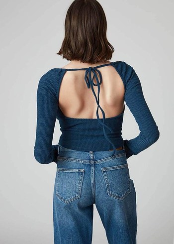 Beyoğlu Butik Trendy Kısa Lacivert Triko Bluz