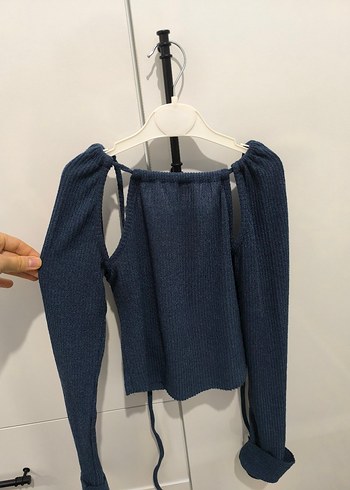 xs Beden lacivert Renk Trendy Kısa Lacivert Triko Bluz
