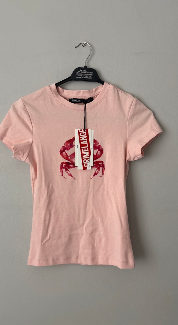 Pembe Baskılı Kısa Kollu Kadın Tişört - Görsel 2