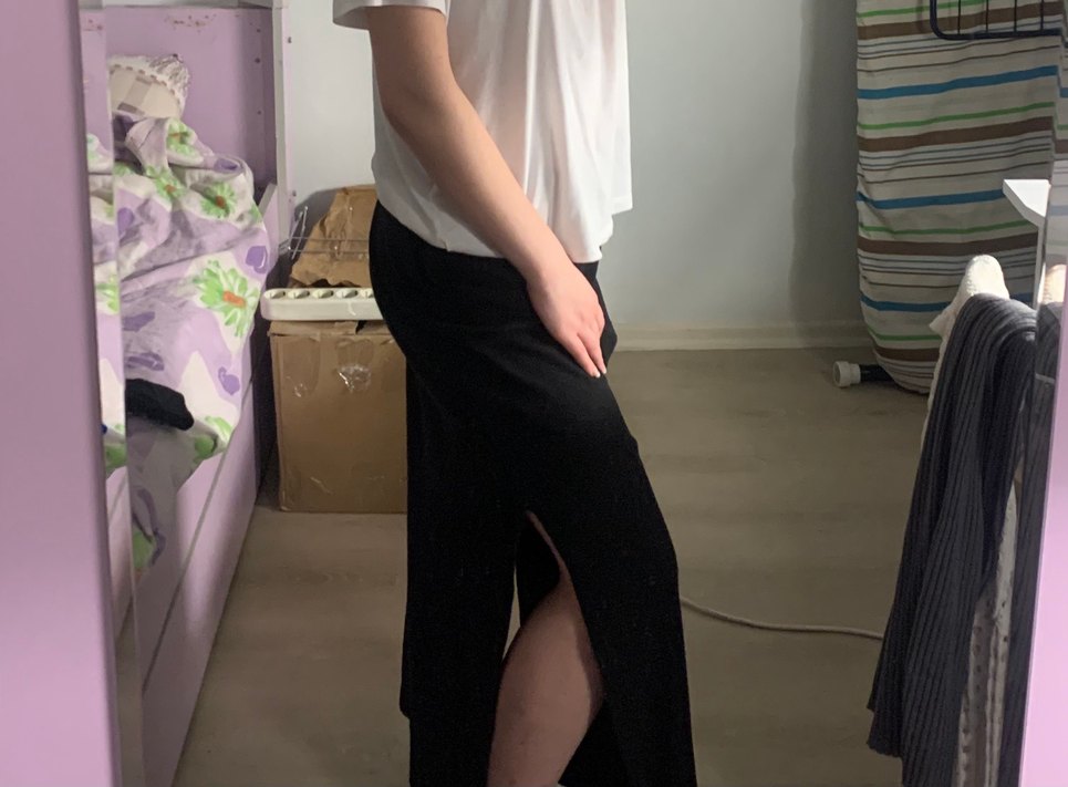 Yırtmaçlı Siyah Midi Etek - Görsel 2