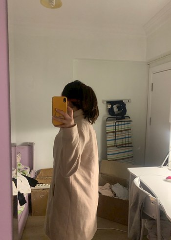 Bej Midi Kadın Kaban, Notch Yaka, Rahat Kesim - Görsel 2