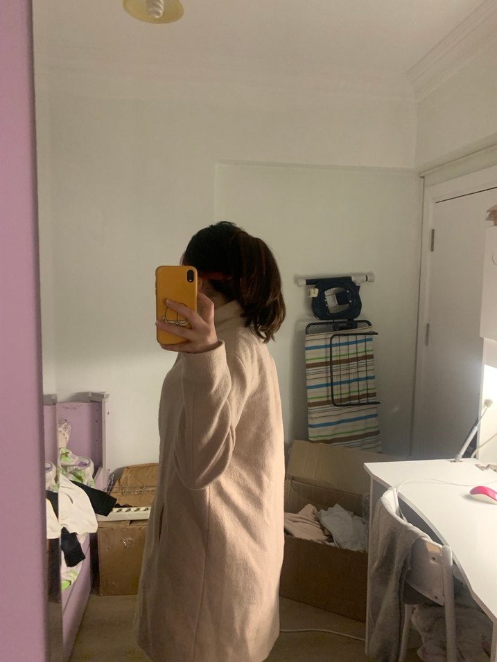 Bej Midi Kadın Kaban, Notch Yaka, Rahat Kesim - Görsel 2