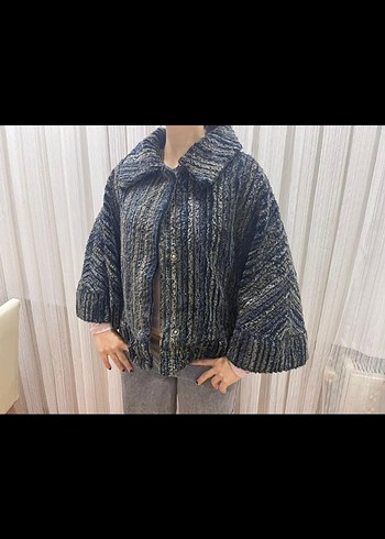 Kürk Detaylı Gri Kadın Kısa panço - Görsel 6