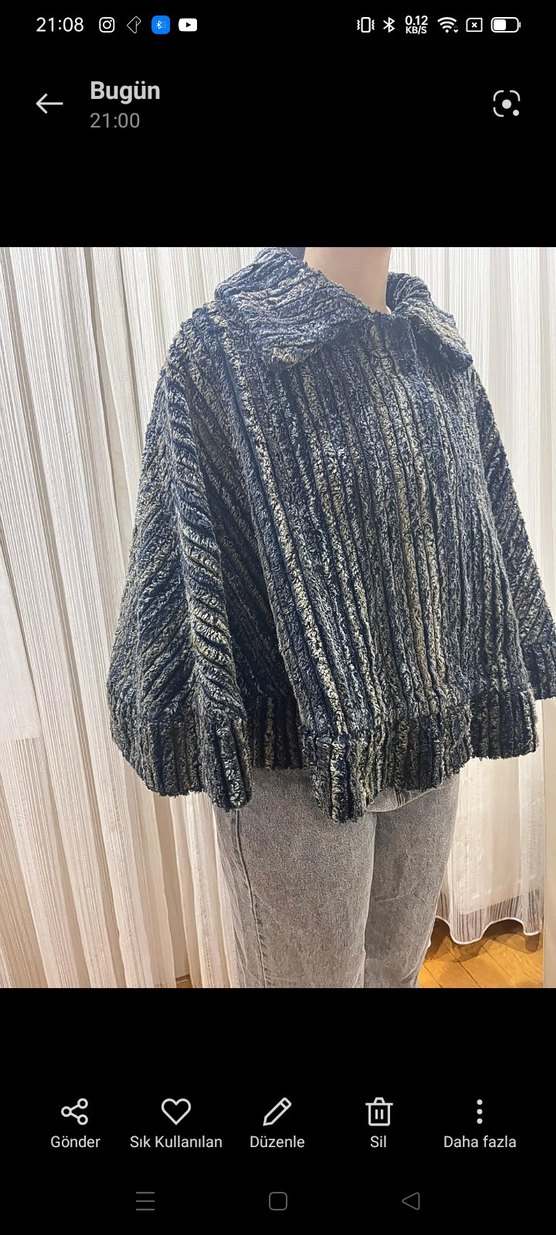 Kürk Detaylı Gri Kadın Kısa panço - Görsel 5