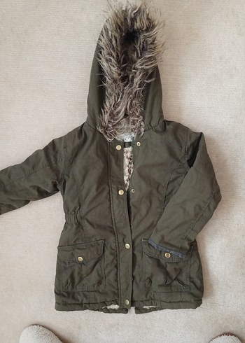 Kız Çocuk Gri Kamuflajlı Kürklü Mont - Görsel 5