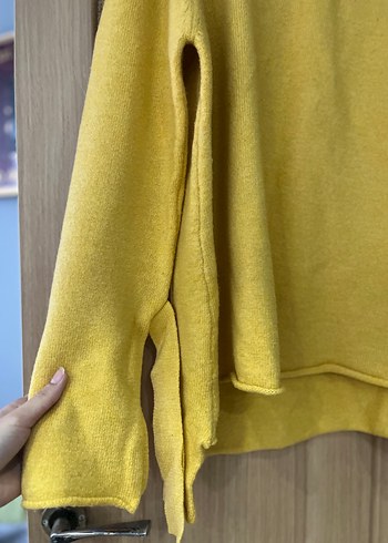 Sarı Oversize Kadın Triko Sweatshirt - Görsel 2