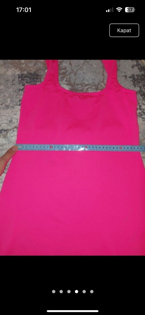 Midi Boy Pembe V Yaka Kolsuz Elbise - Görsel 4