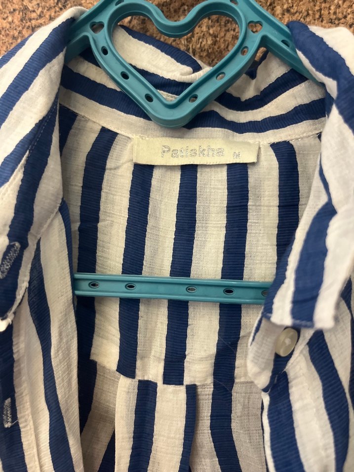 Mavi Çizgili Uzun Kollu Keten Gömlek - Görsel 2