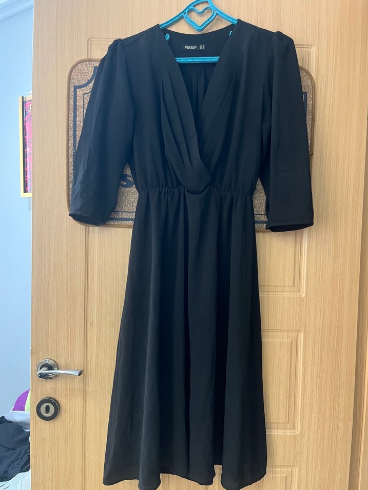 Drapeli V Yaka Siyah Hamile Bluzu - Görsel 2