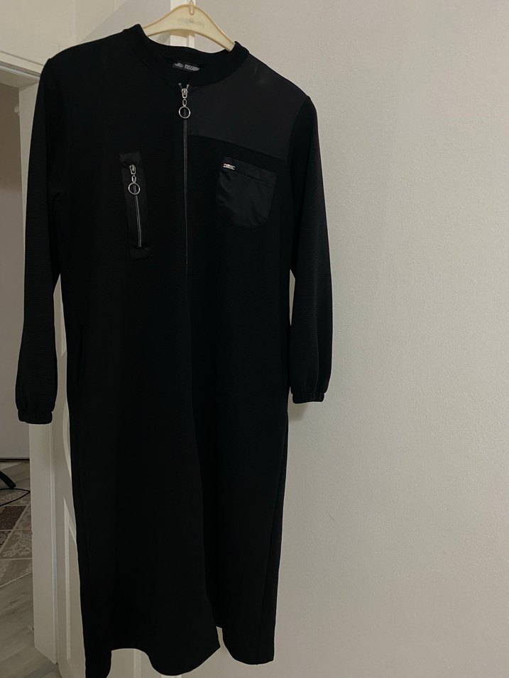 Fermuarlı Siyah Kadın Uzun Boy Palto - Görsel 4