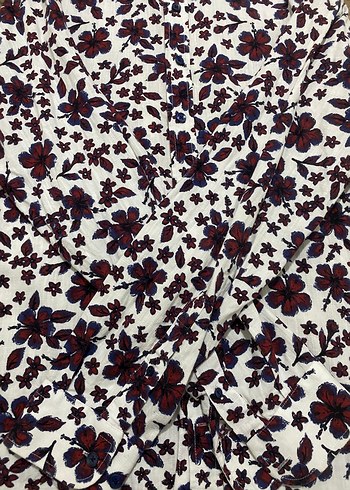 Bordo Çiçek Desenli Bohem Kadın Gömlek - Görsel 5