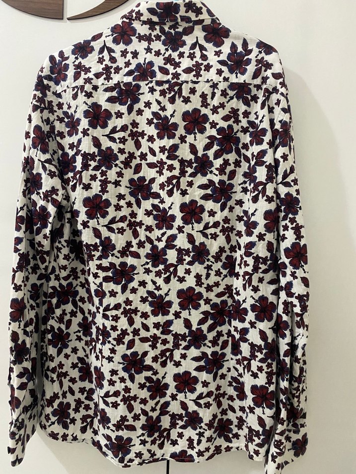 Bordo Çiçek Desenli Bohem Kadın Gömlek - Görsel 2